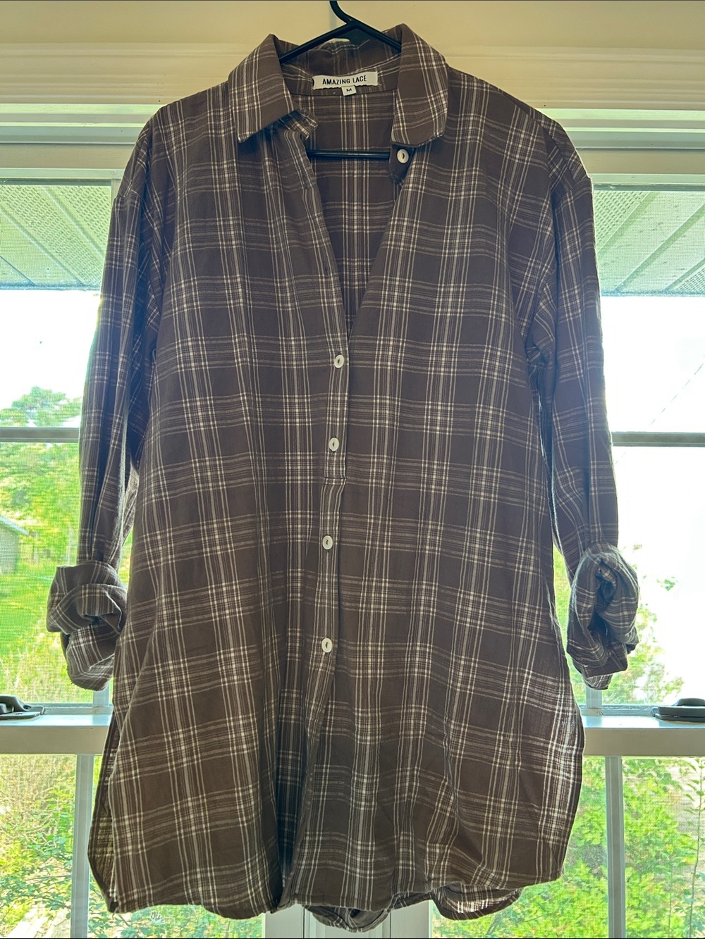 Amanda Lane Brown Plaid Button-Up Shirt Dress